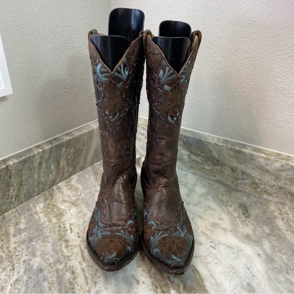 Old Gringo Distressed Leather Boots with Blue Accents